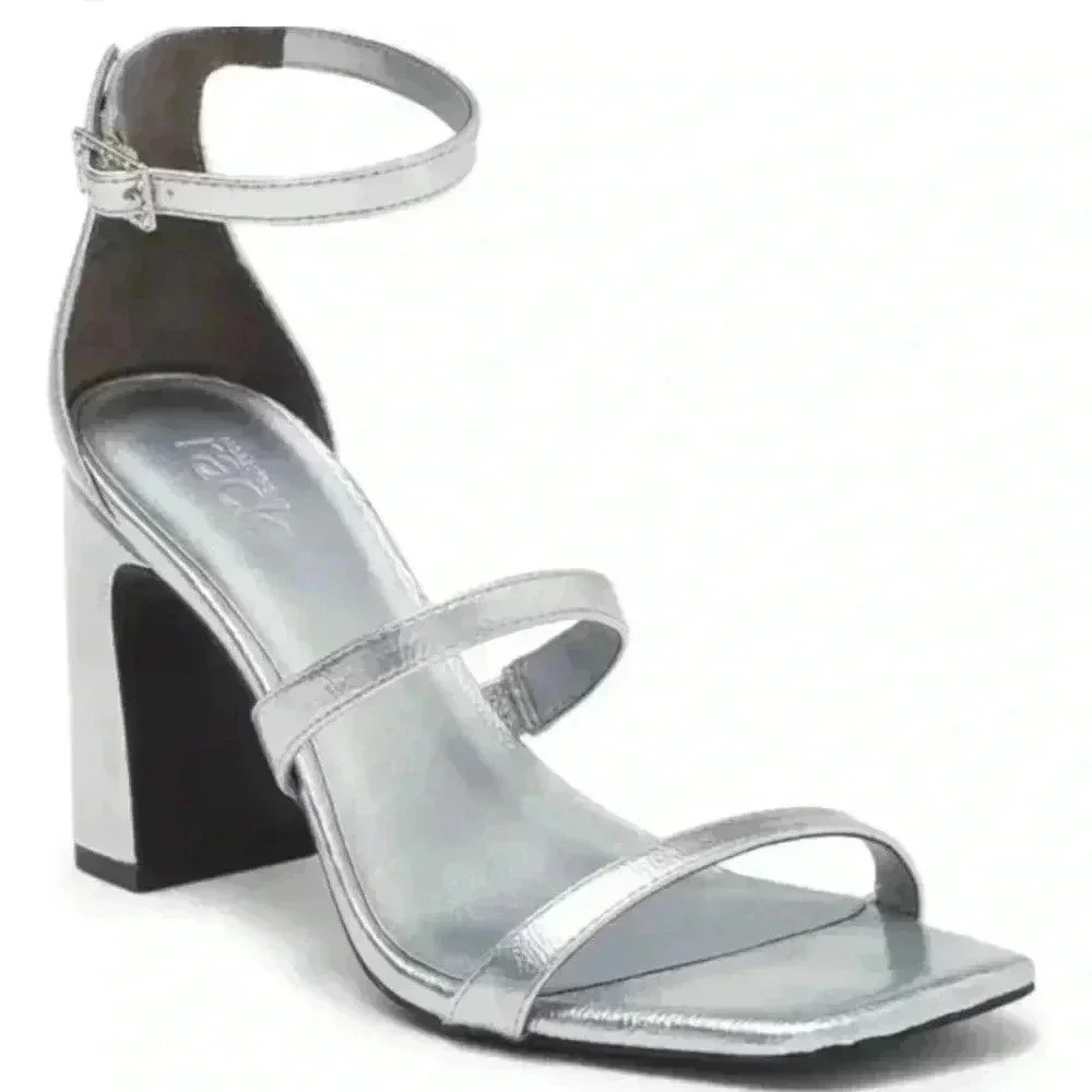 ❤️Nordstrom Rack Women's Silver Metallic Adelaide Block Heel Sandals Size 11